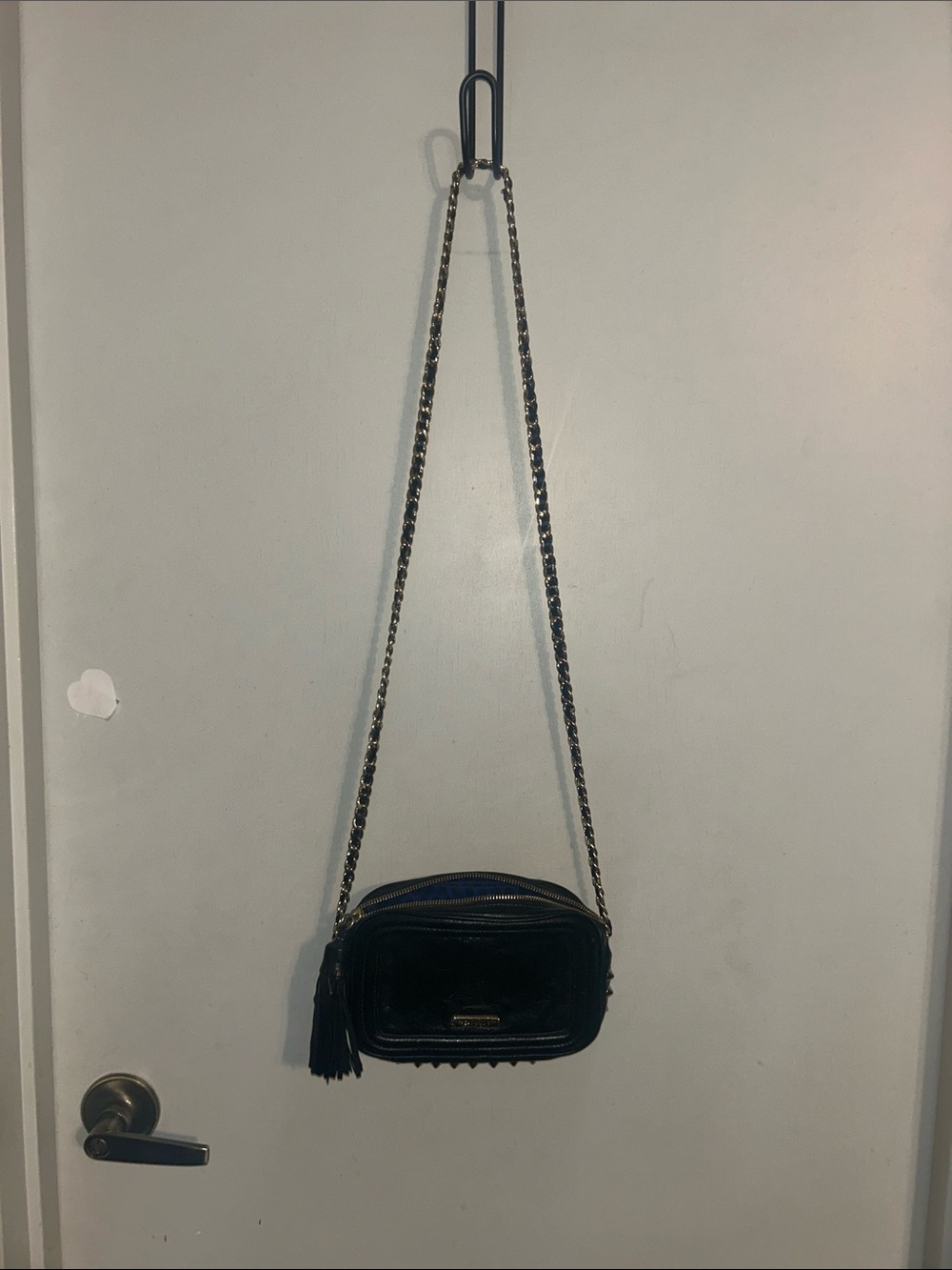 Black Leather Crossbody Bag with Chain Strap Rebecca Minkoff
